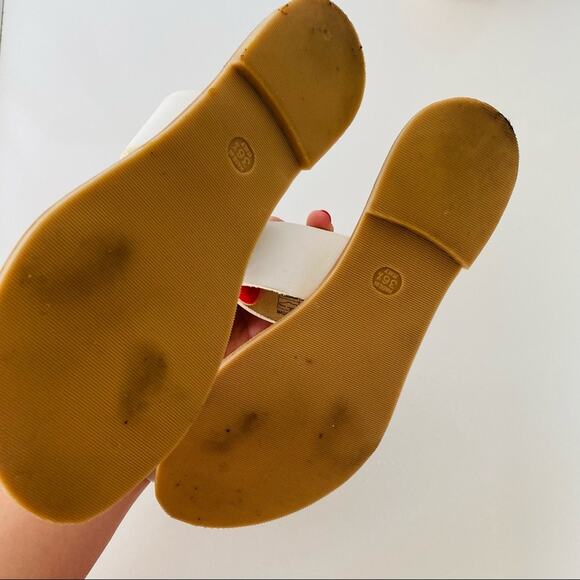 JOIE Sable Leather Two Band Sandals Beige Tan Neutral White Shoes Flats Slide 36 - Picture 4 of 7